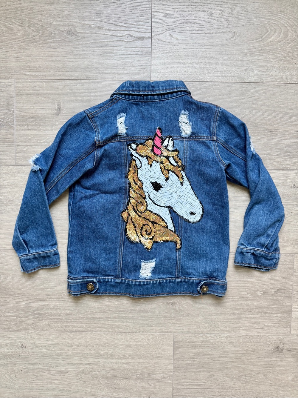 Lola and the Boys Jean Jacket Sequin Unicorn